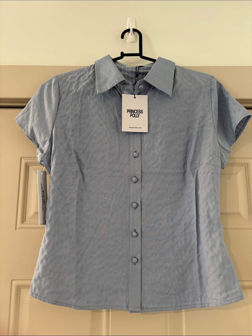 Princess Polly Pale Blue Short Sleeve Button-Down Shirt